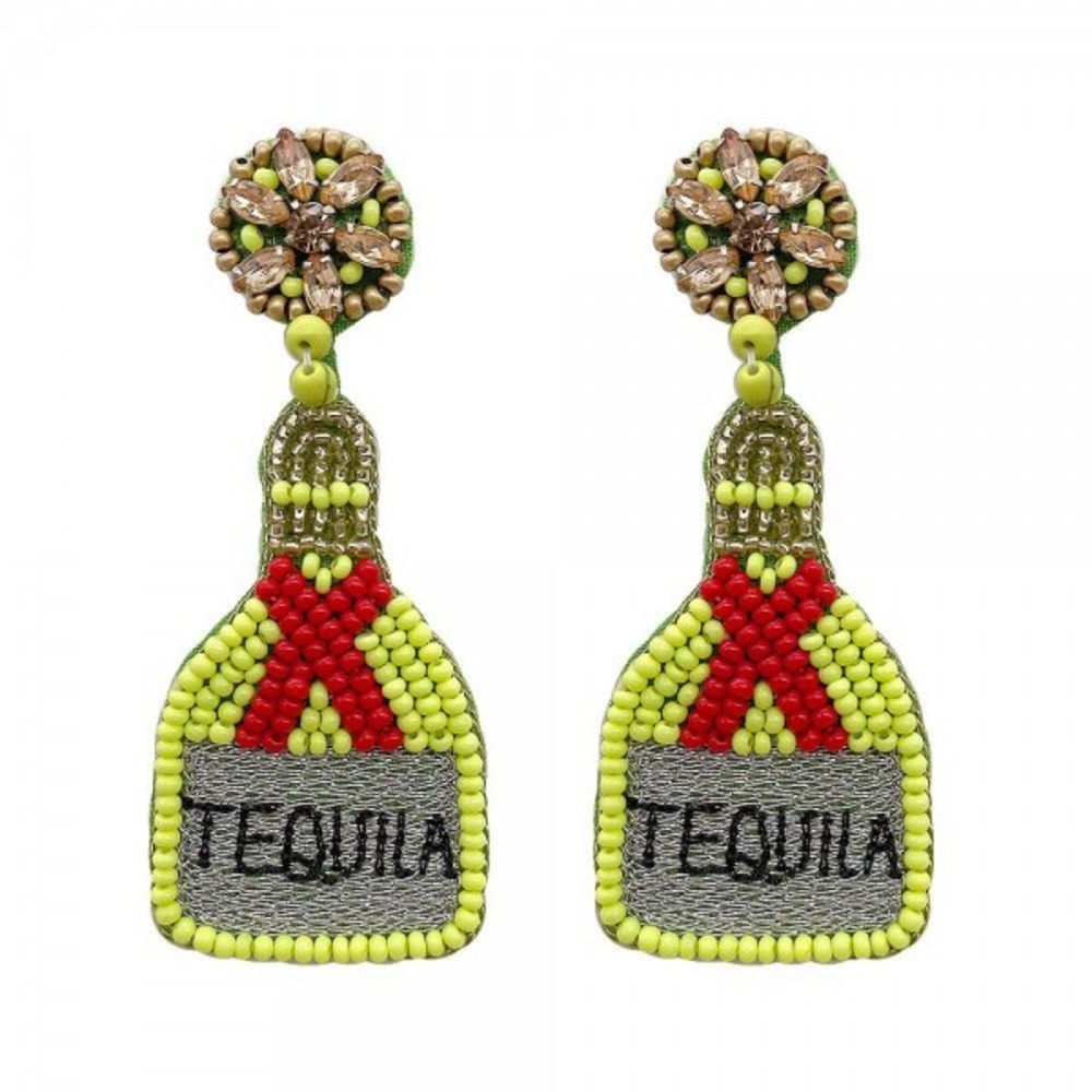 BEADED TEQUILA BOTTLE DROP EARRINGS NWT